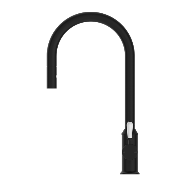 Nero York Pull Out Sink Mixer With Vegie Spray Function With White Porcelain Lever - Matte Black