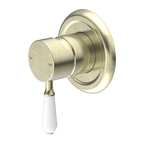 Nero York Shower Mixer With White Porcelain Lever - Aged Brass - NR69210901AB