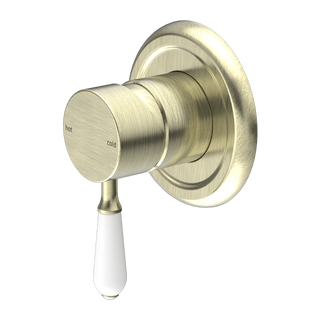Nero York Shower Mixer With White Porcelain Lever - Aged Brass - NR69210901AB
