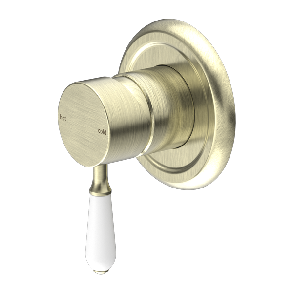 Nero York Shower Mixer With White Porcelain Lever - Aged Brass - NR69210901AB