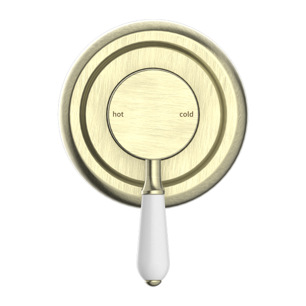 Nero York Shower Mixer With White Porcelain Lever - Aged Brass - NR69210901AB