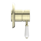 Nero York Shower Mixer With White Porcelain Lever - Aged Brass - NR69210901AB