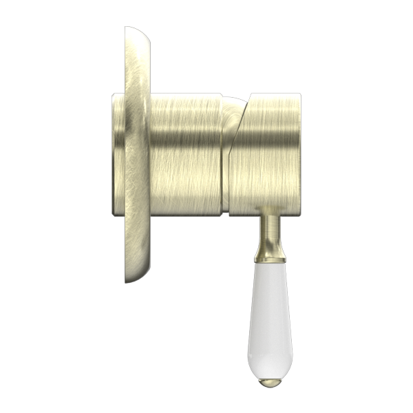 Nero York Shower Mixer With White Porcelain Lever - Aged Brass - NR69210901AB