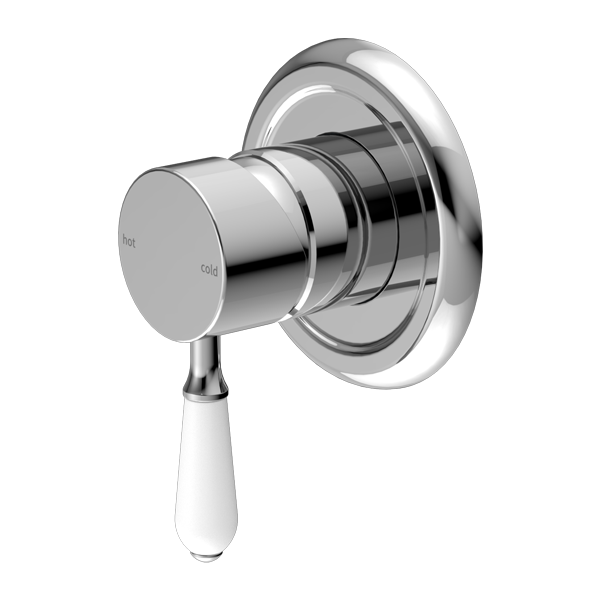 Nero York Shower Mixer With White Porcelain Lever - Chrome - NR69210901CH