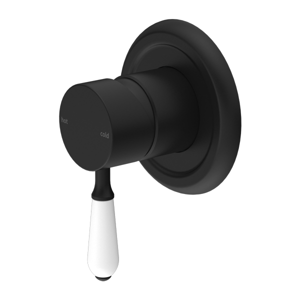 Nero York Shower Mixer With White Porcelain Lever - Matte Black - NR69210901MB