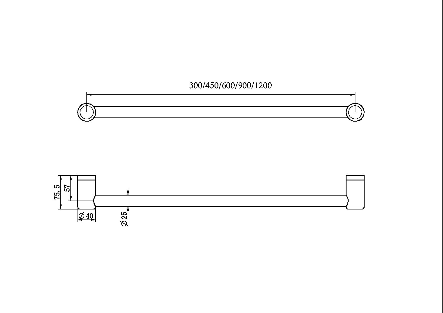 Nero Mecca Care 25mm Grab Rail 450mm - Gun Metal - NRCR2518GM