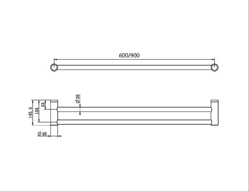 Nero Mecca Care 25mm Double Towel Grab Rail 600mm - Matte Black