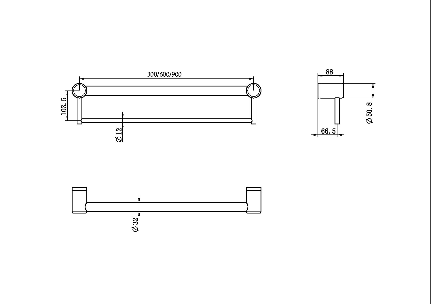Nero Mecca Care 32mm Grab Rail With Towel Holder 600mm - Chrome - NRCR3224BCH
