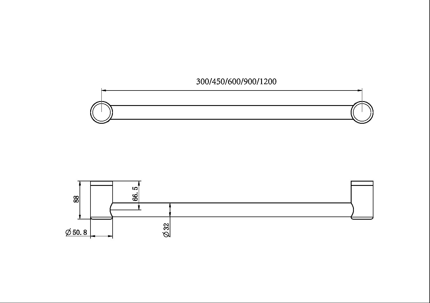 Nero Mecca Care 32mm Grab Rail 1200mm - Gun Metal - NRCR3248GM