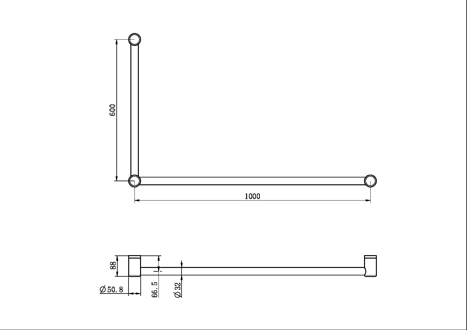 Nero Mecca Care 32mm Dda Grab Rail Set 90 Degree 600X1000mm - Brushed Nickel - NRCR3290BN
