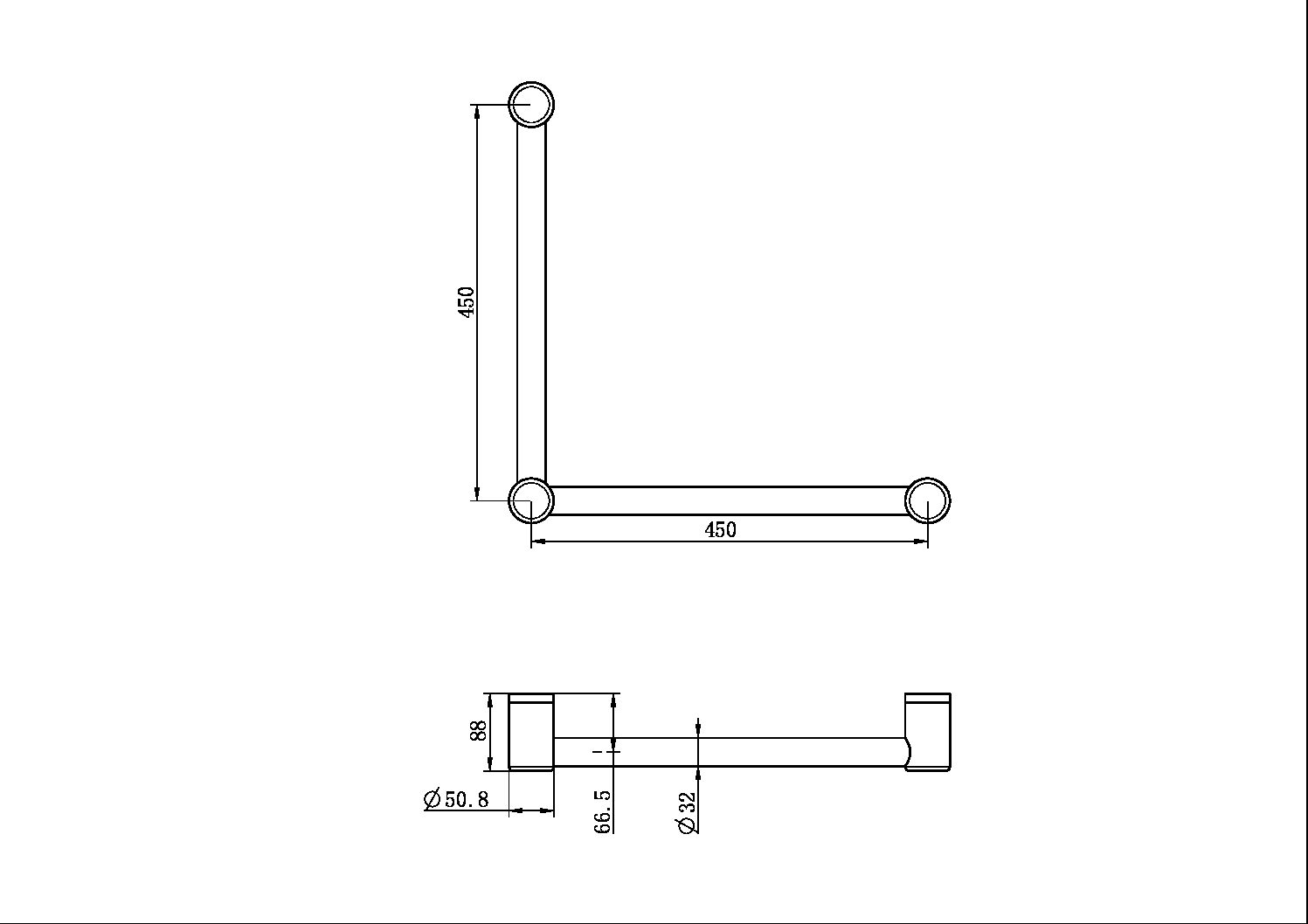 Nero Mecca Care 32mm Ambulant Toilet Grab Rail 90 Degree 450X450mm - Brushed Gold - NRCR3290ABG