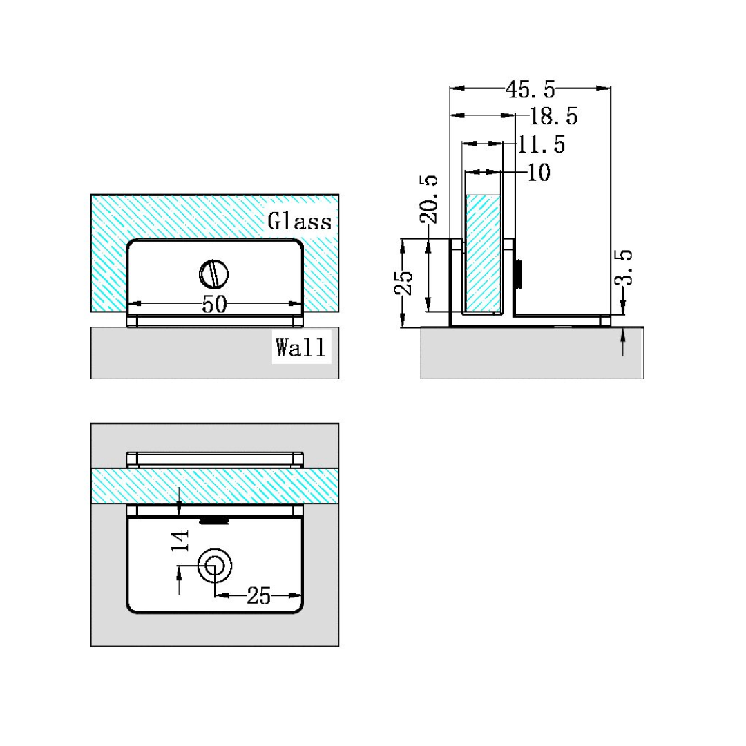 Nero Shower F Bracket 10mm Glass - Brushed Nickel - NRSH202aBN