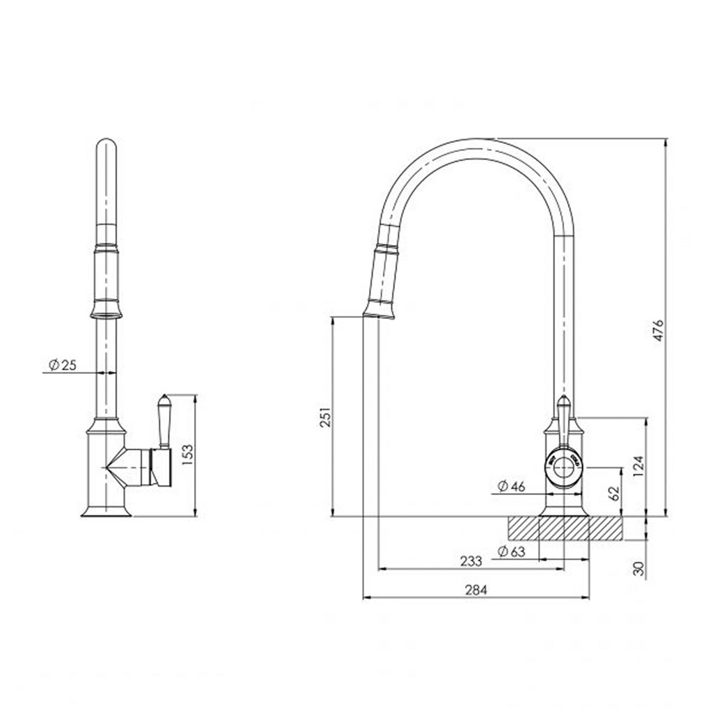 Phoenix Nostalgia Pull Out Sink Mixer - LF Chrome - NS710-00-1