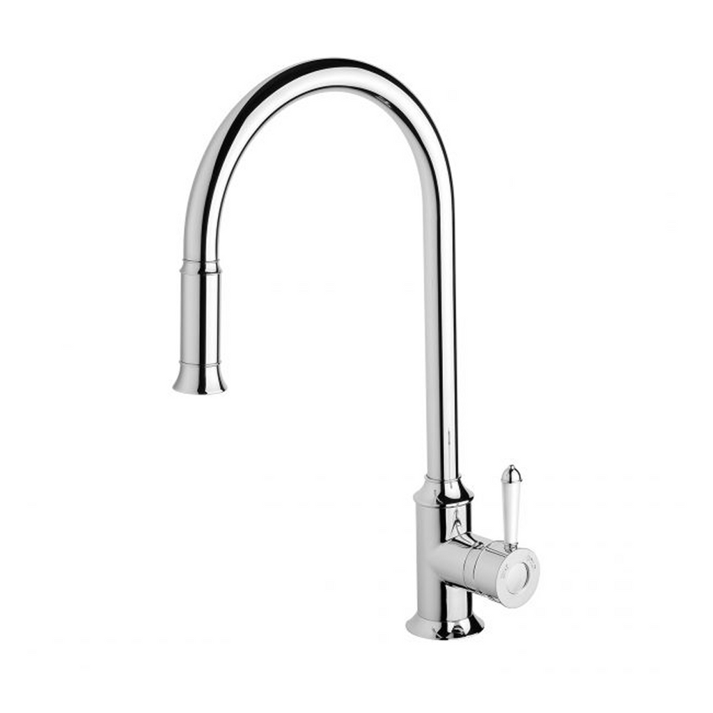 Phoenix Nostalgia Pull Out Sink Mixer 230mm - LF Chrome & Natural White - NS710-62-1