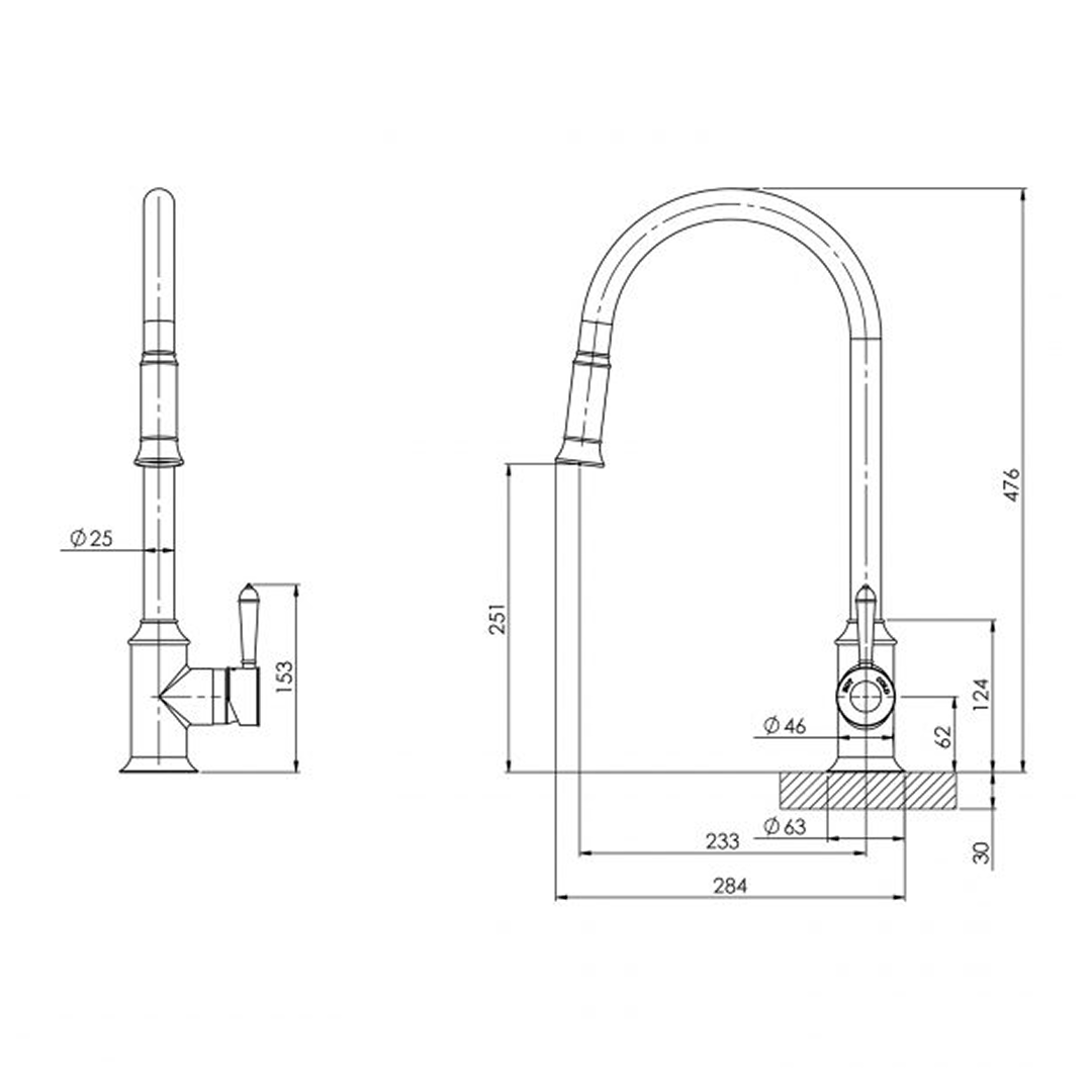 Phoenix Nostalgia Pull Out Sink Mixer 230mm - LF Chrome & Natural White - NS710-62-1