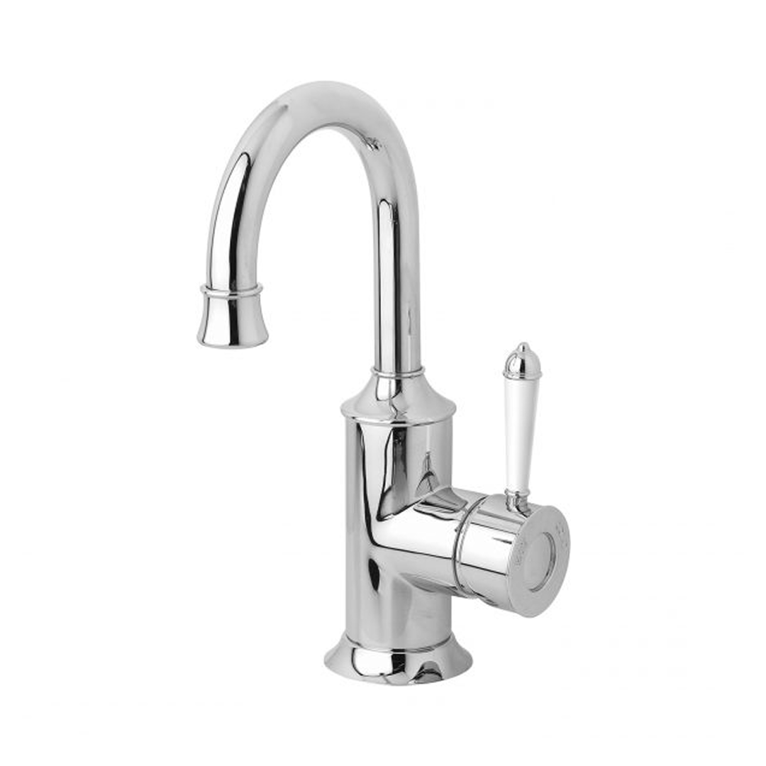 Phoenix Nostalgia 120mm Gooseneck Basin Mixer - LF Chrome & Natural White NS770-62-1