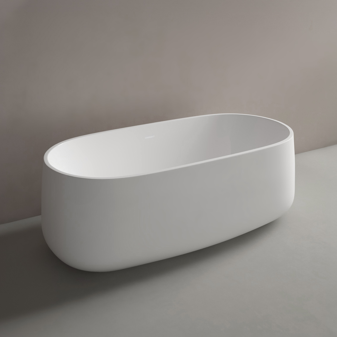 Studio Bagno Nur 1600 Freestanding Bath (Includes Overflow) - Satin White - NUR007/SGW