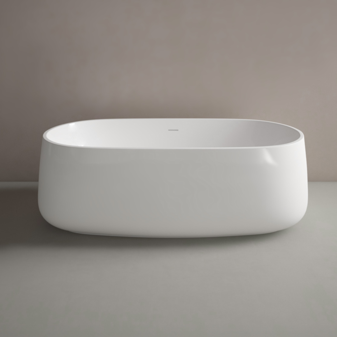 Studio Bagno Nur 1600 Freestanding Bath (Includes Overflow) - Satin White - NUR007/SGW