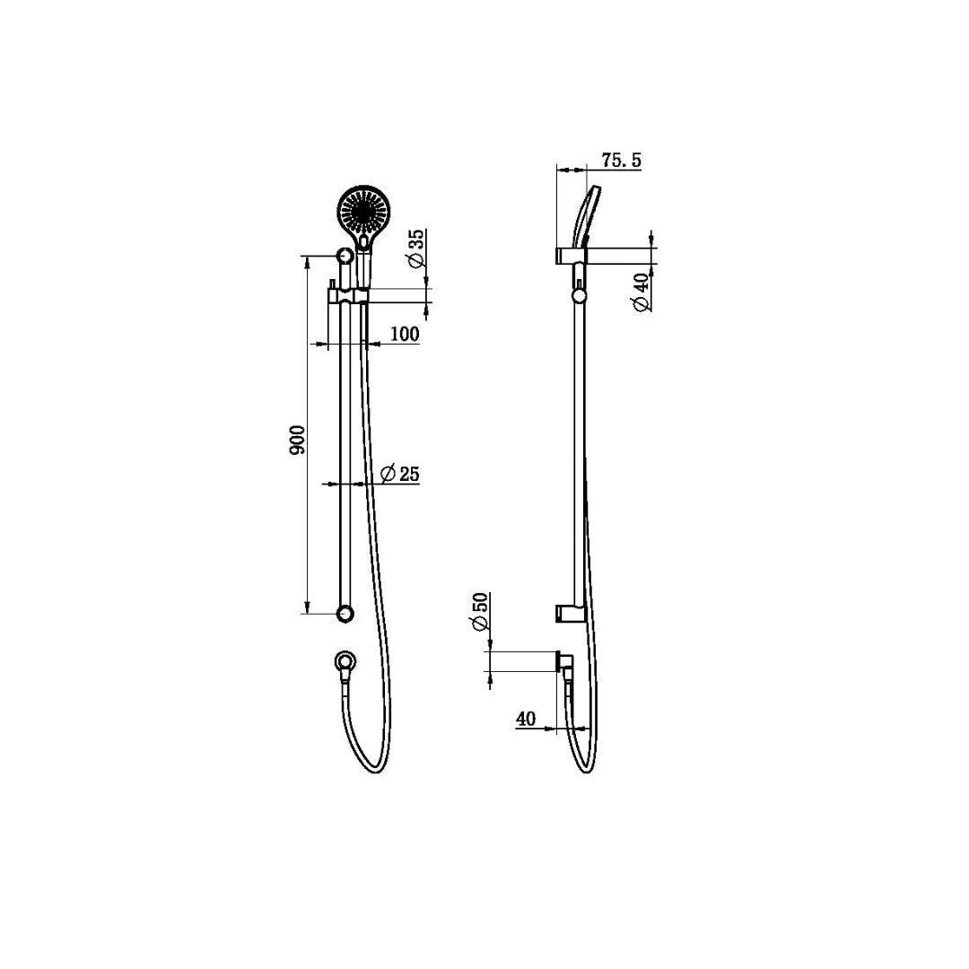 Nero Mecca Care 25mm Grab Rail And Adjustable Shower Rail Set 900mm - Brushed Bronze - NRCS004BZ