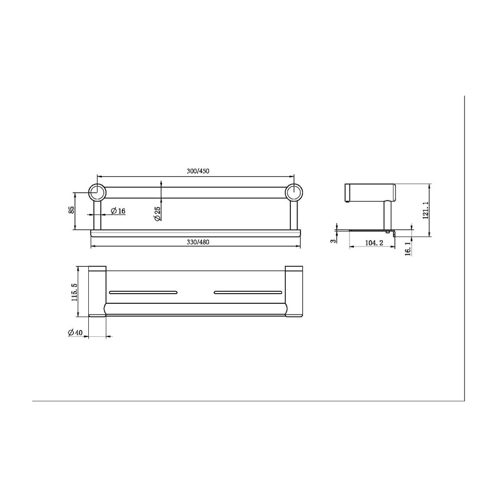Nero Mecca Care 25mm Grab Rail With Shelf 300mm - Brushed Bronze - NRCR2512CBZ