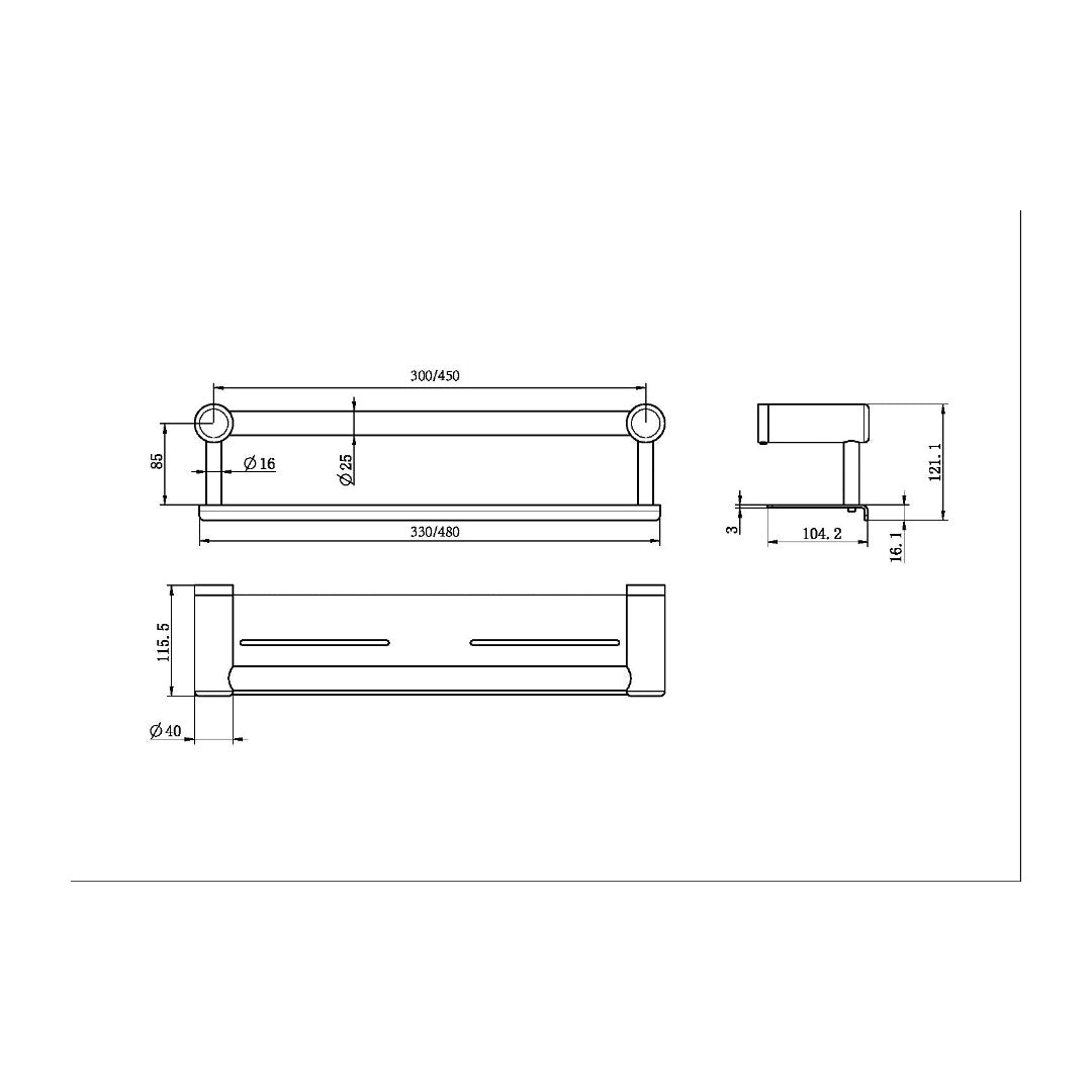 Nero Mecca Care 25mm Grab Rail With Shelf 450mm - Brushed Bronze - NRCR2518CBZ