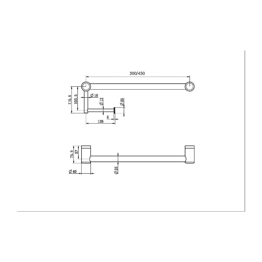 Nero Mecca Care 25mm Toilet Roll Rail 300mm - Brushed Nickel - NRCR2512ABN