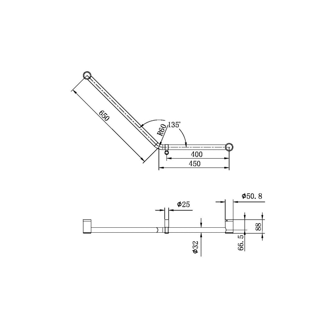 Nero Mecca Care 32mm Ambulant 45 Degree Bent Tube Grab Rail 450X650mm - Brushed Bronze - NRCR3245DBZ