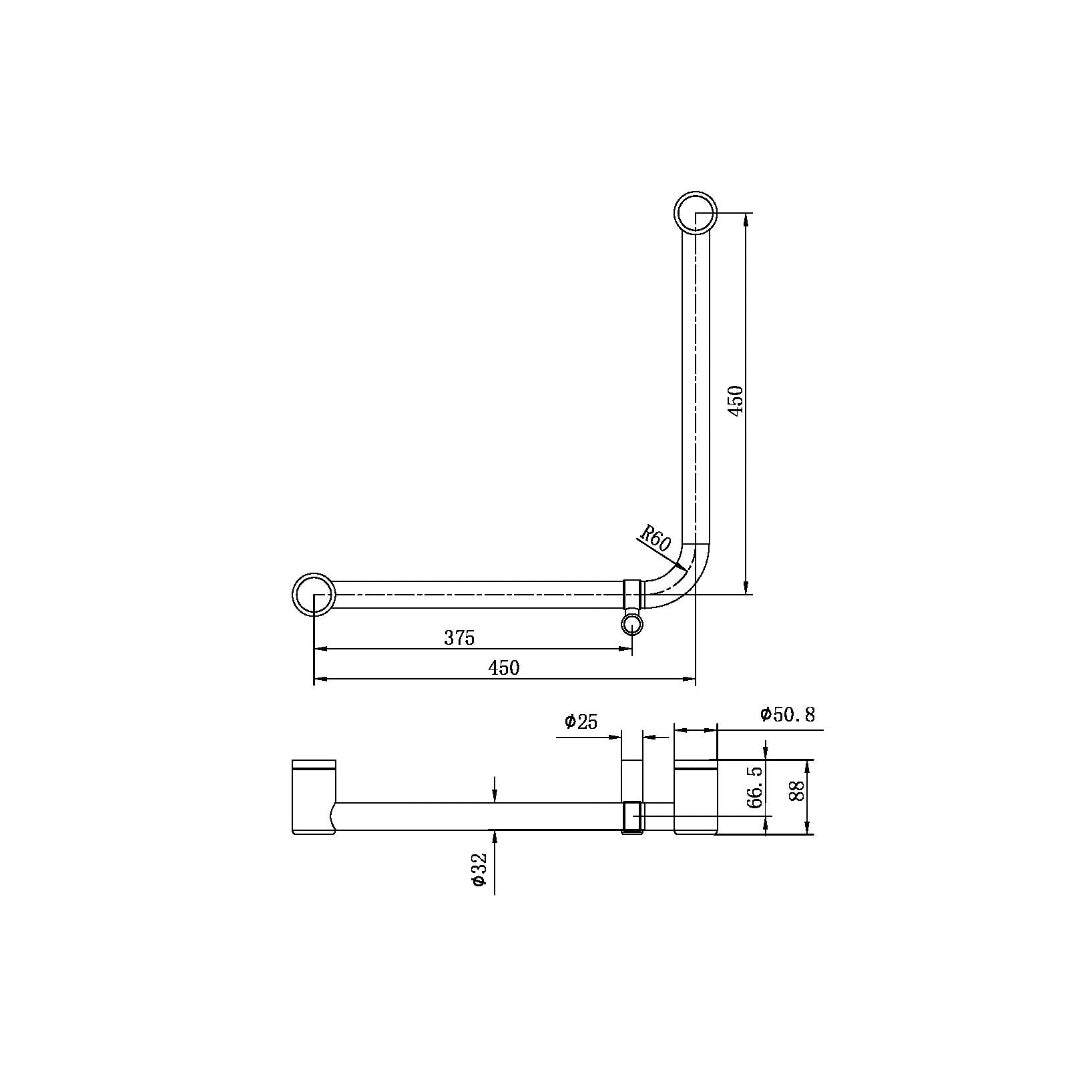 Nero Mecca Care 32mm Ambulant 90 Degree Bent Tube Grab Rail 450X450mm - Brushed Gold - NRCR3290DBG