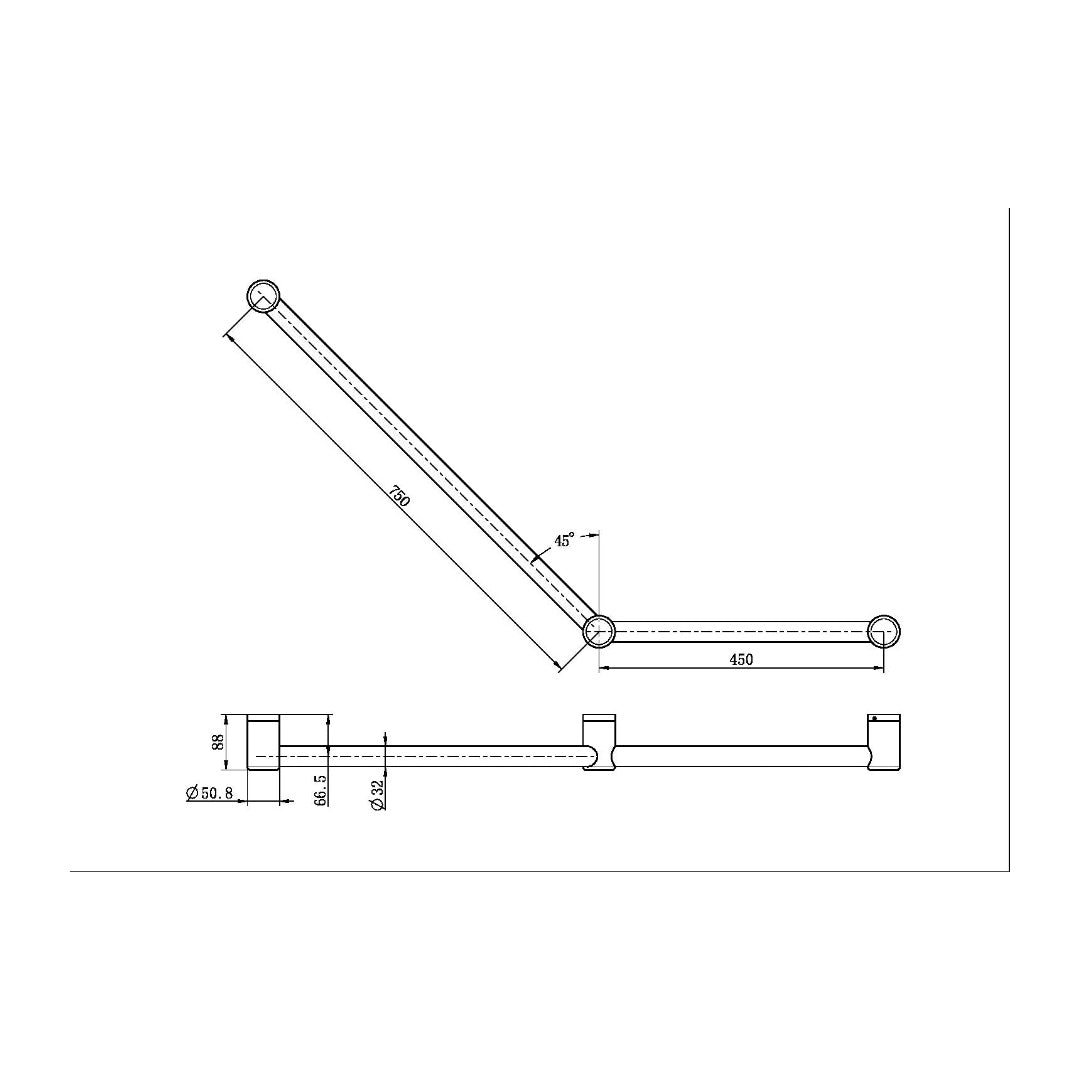 Nero Mecca Care 32mm Ambulant Toilet Grab Rail 45 Degree 750X450mm - Gun Metal - NRCR3245AGM