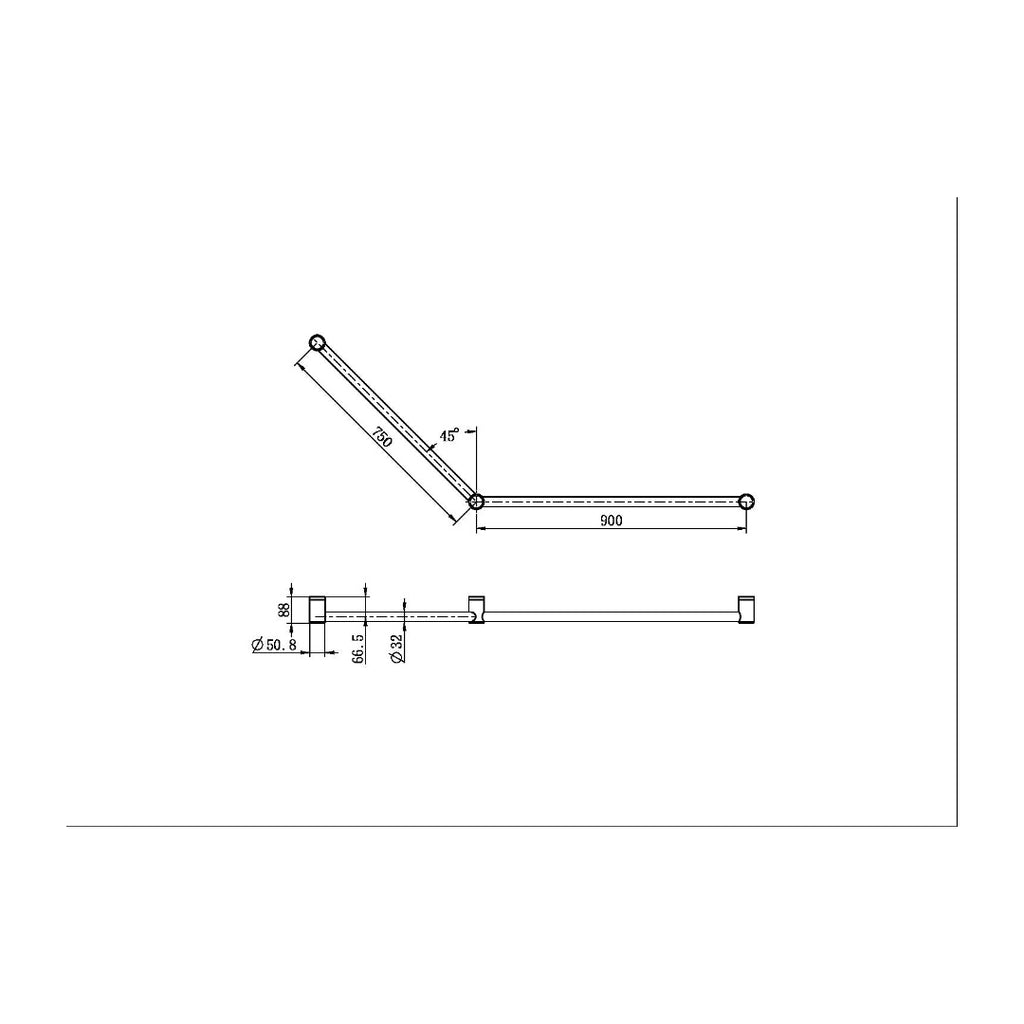 Nero Mecca Care 32mm Dda Grab Rail Set 45 Degree 750X900mm - Matte Black - NRCR3245MB