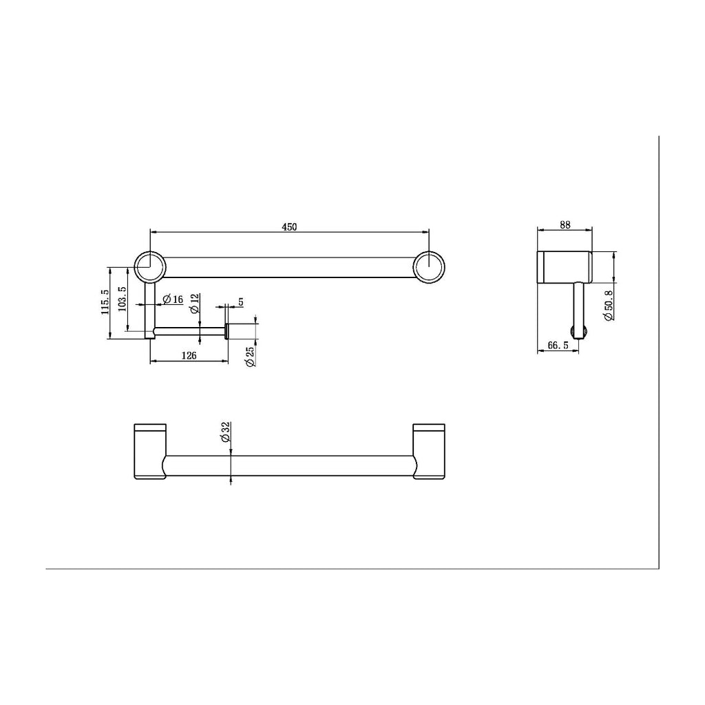 Nero Mecca Care 32mm Grab Rail With Toilet Roll Holder 450mm - Brushed Gold - NRCR3218ABG