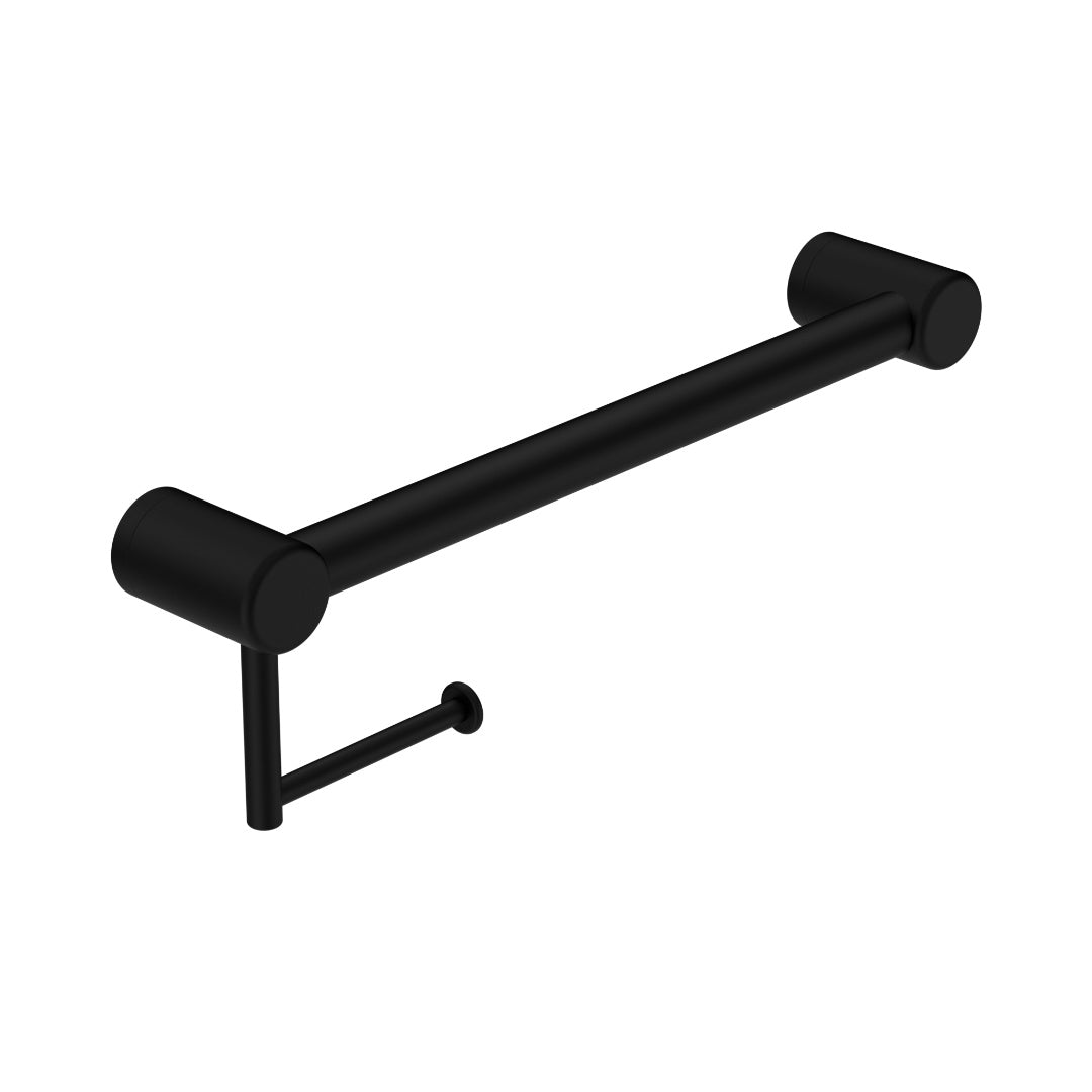 Nero Mecca Care 32mm Grab Rail With Toilet Roll Holder 450mm - Matte Black - NRCR3218AMB
