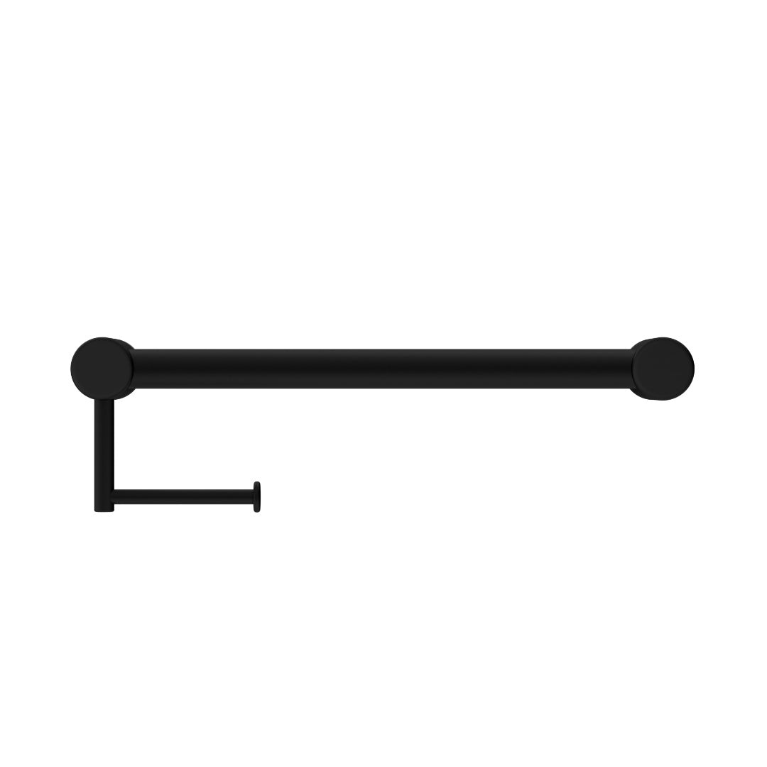 Nero Mecca Care 32mm Grab Rail With Toilet Roll Holder 450mm - Matte Black - NRCR3218AMB