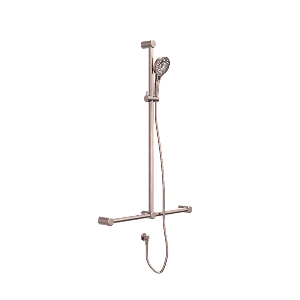 Nero Mecca Care 32mm T Bar Grab Rail And Adjustable Shower Set 1100X750mm - Brushed Bronze - NRCS006BZ