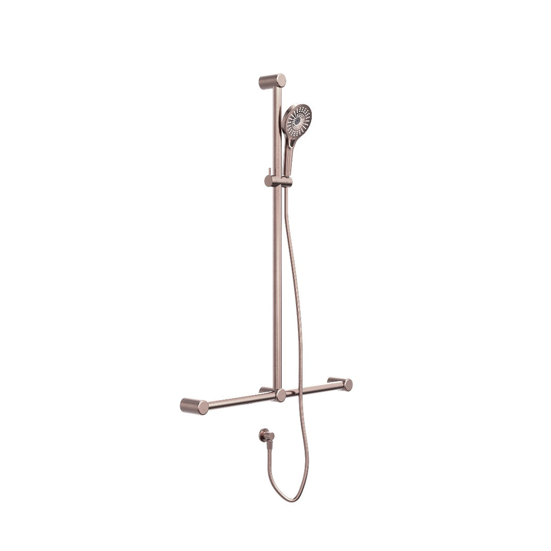 Nero Mecca Care 32mm T Bar Grab Rail And Adjustable Shower Set 1100X750mm - Brushed Bronze - NRCS006BZ