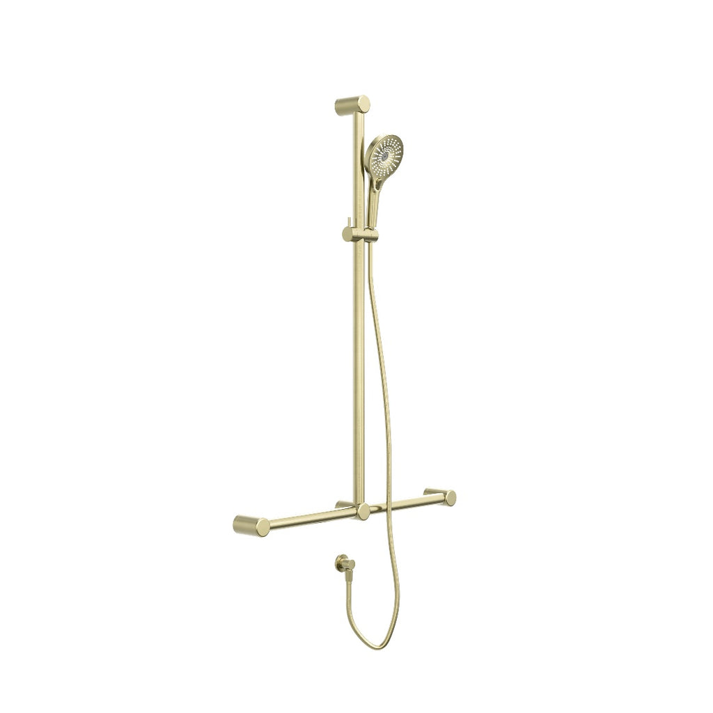 Nero Mecca Care 32mm T Bar Grab Rail And Adjustable Shower Set 1100X750mm - Brushed Gold - NRCS006BG