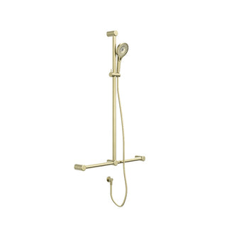 Nero Mecca Care 32mm T Bar Grab Rail And Adjustable Shower Set 1100X750mm - Brushed Gold - NRCS006BG