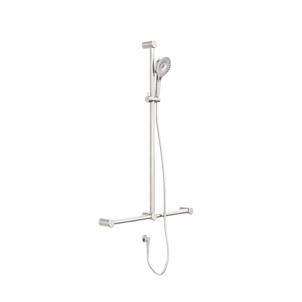 Nero Mecca Care 32mm T Bar Grab Rail And Adjustable Shower Set 1100X750mm - Brushed Nickel - NRCS006BN