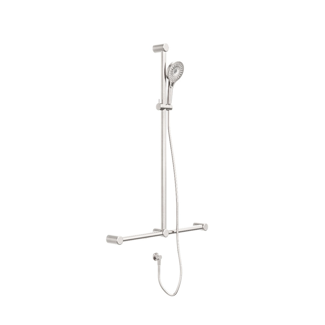 Nero Mecca Care 32mm T Bar Grab Rail And Adjustable Shower Set 1100X750mm - Brushed Nickel - NRCS006BN