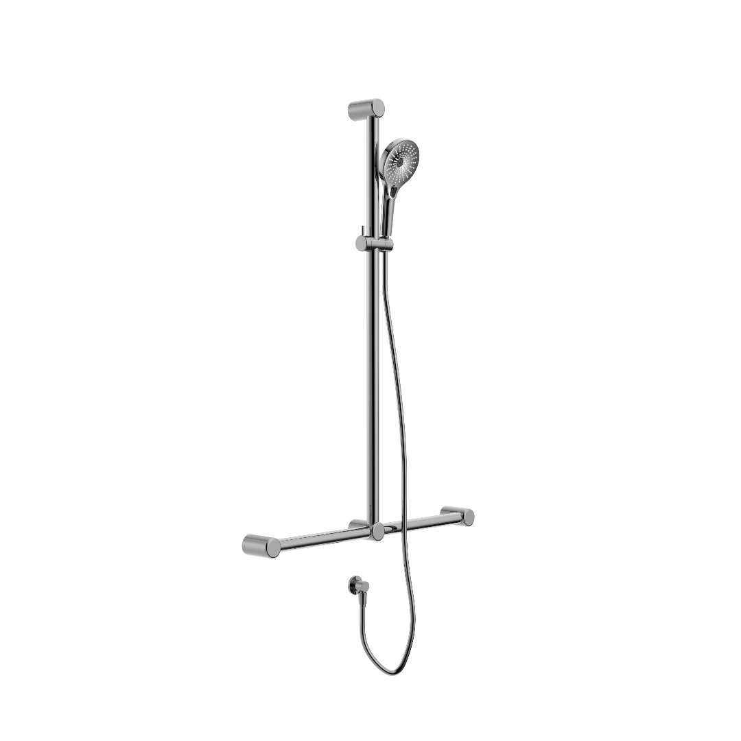 Nero Mecca Care 32mm T Bar Grab Rail And Adjustable Shower Set 1100X750mm - Chrome - NRCS006CH