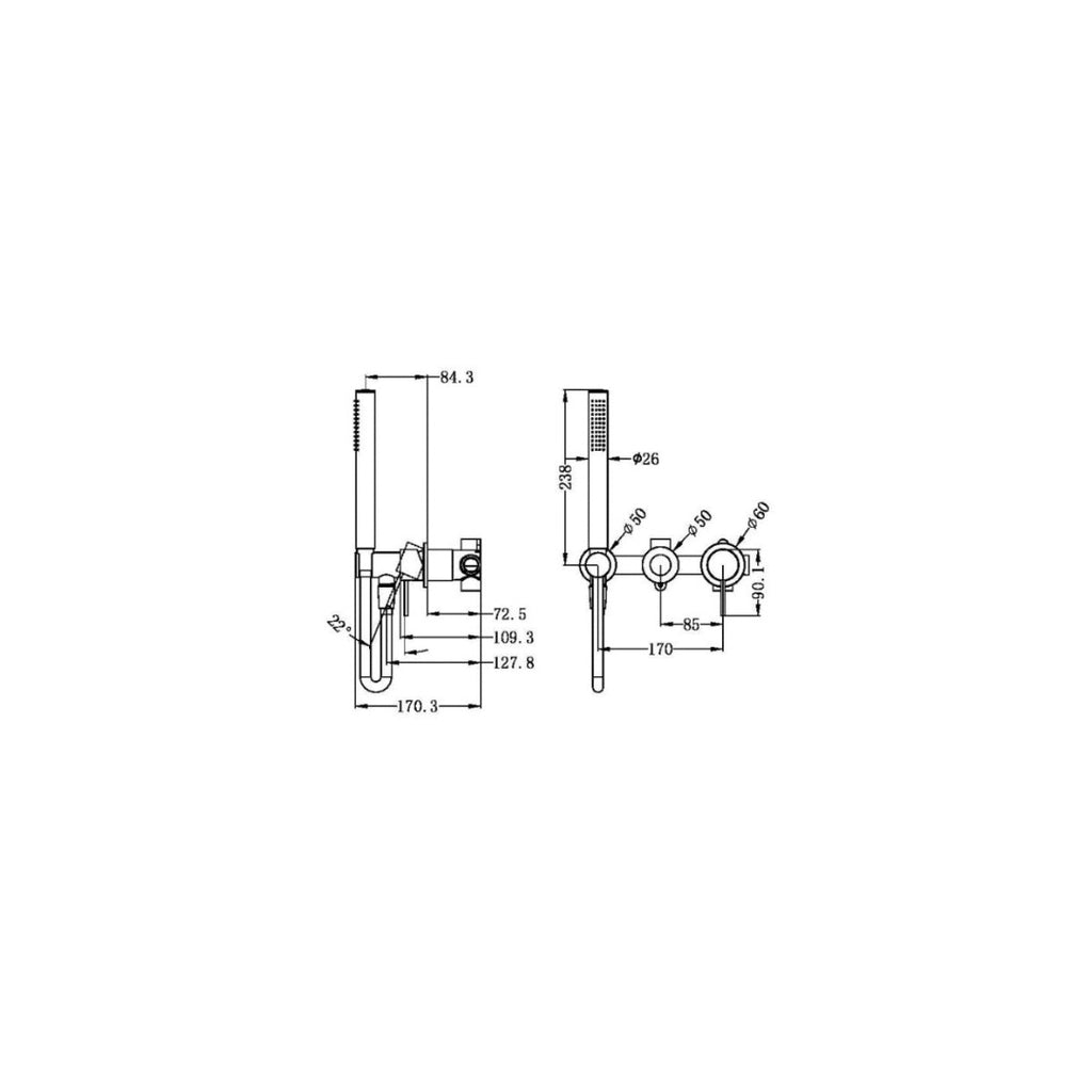 Nero Mecca Shower Mixer Divertor System Separate Back Plate - Brushed Gold - NR221912fBG