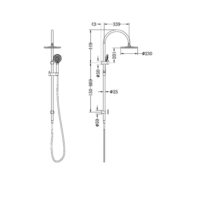 Nero Mecca Twin Shower With Air Shower - Brushed Gold