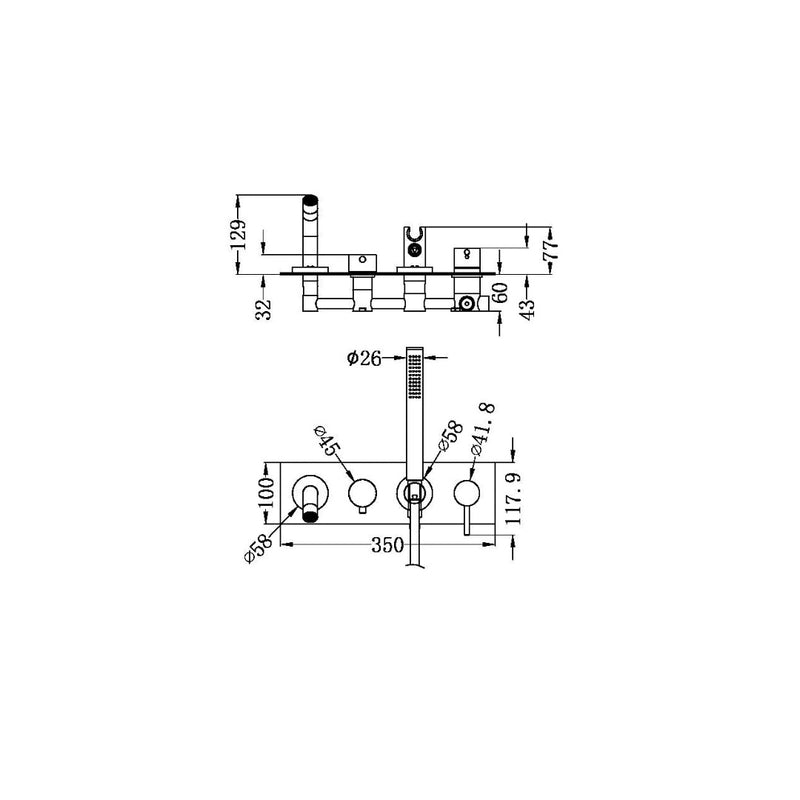 Nero Mecca Wall Mount Bath Mixer With Hand Shower - Chrome