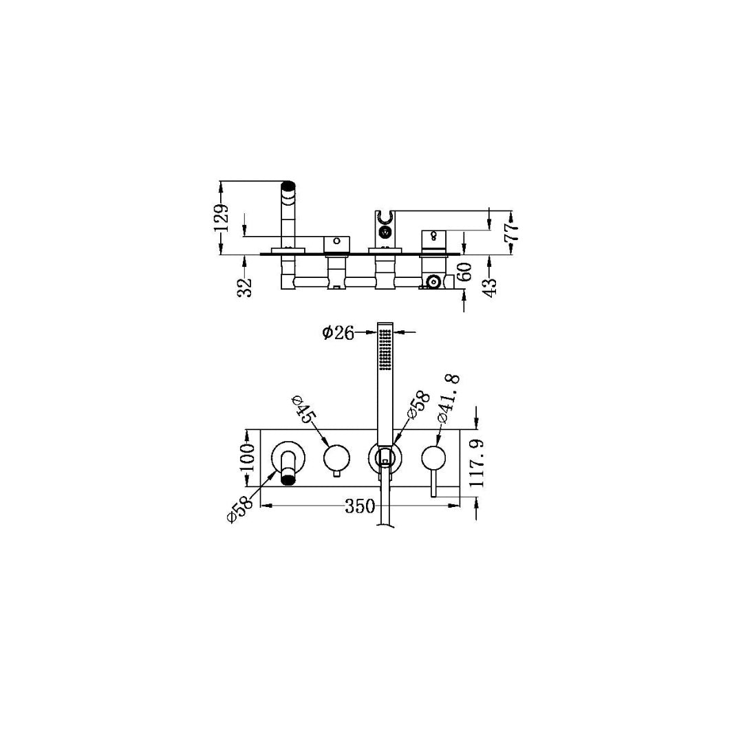 Nero Mecca Wall Mount Bath Mixer With Hand Shower - Matte Black - NR221903dMB