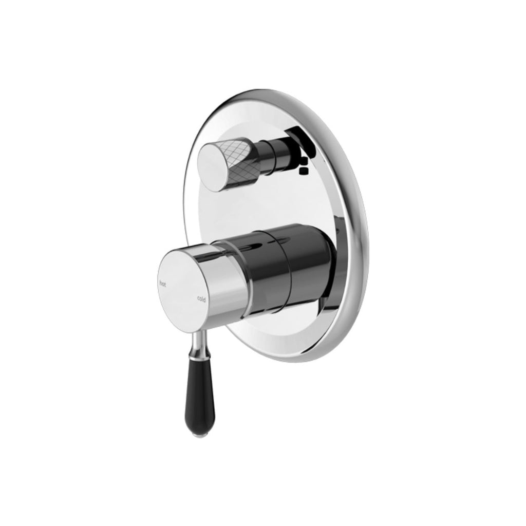 Nero York Shower Mixer With Divertor With Black Porcelain Lever - Chrome - NR692109a03CH