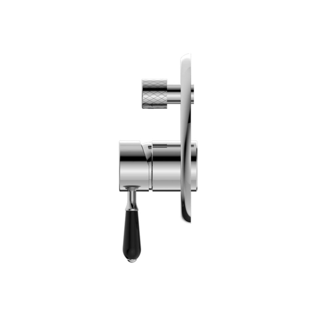 Nero York Shower Mixer With Divertor With Black Porcelain Lever - Chrome - NR692109a03CH