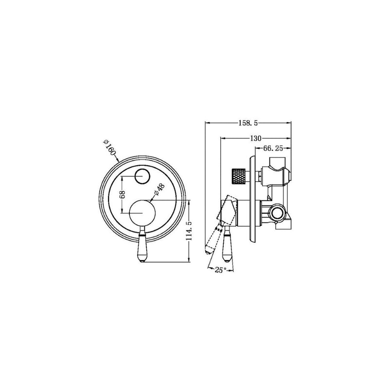 Nero York Shower Mixer With Divertor With Metal Lever - Aged Brass
