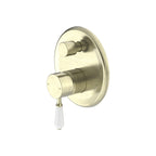 Nero York Shower Mixer With Divertor With White Porcelain Lever - Aged Brass - NR692109a01AB