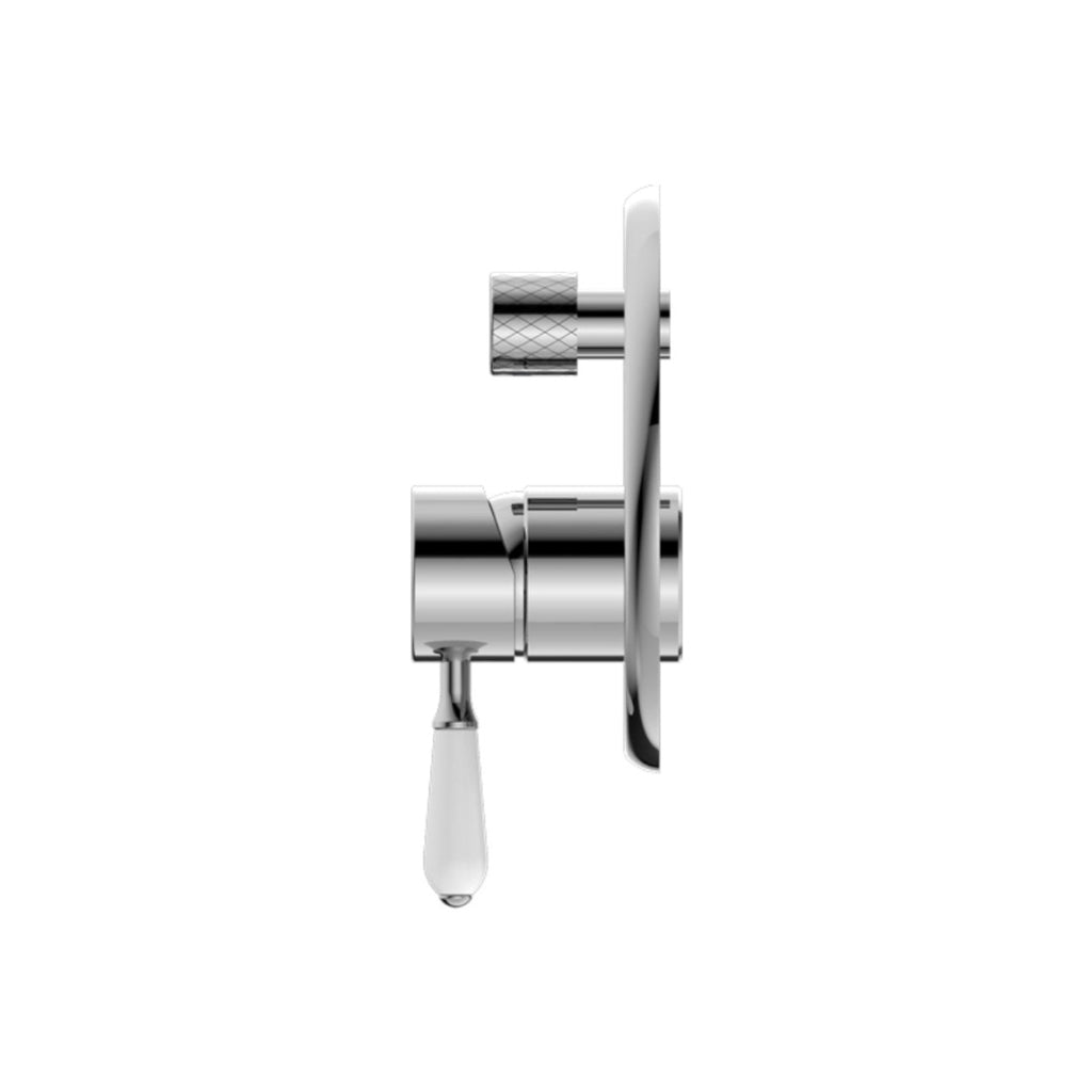 Nero York Shower Mixer With Divertor With White Porcelain Lever - Chrome - NR692109a01CH