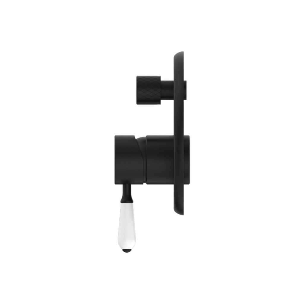Nero York Shower Mixer With Divertor With White Porcelain Lever - Matte Black - NR692109a01MB